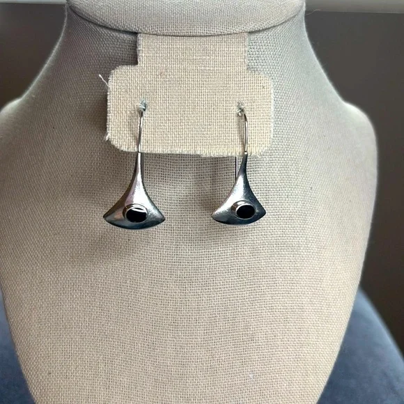 925 Vintage Sterling Silver Black Onyx  Earrings - Picture 7 of 9